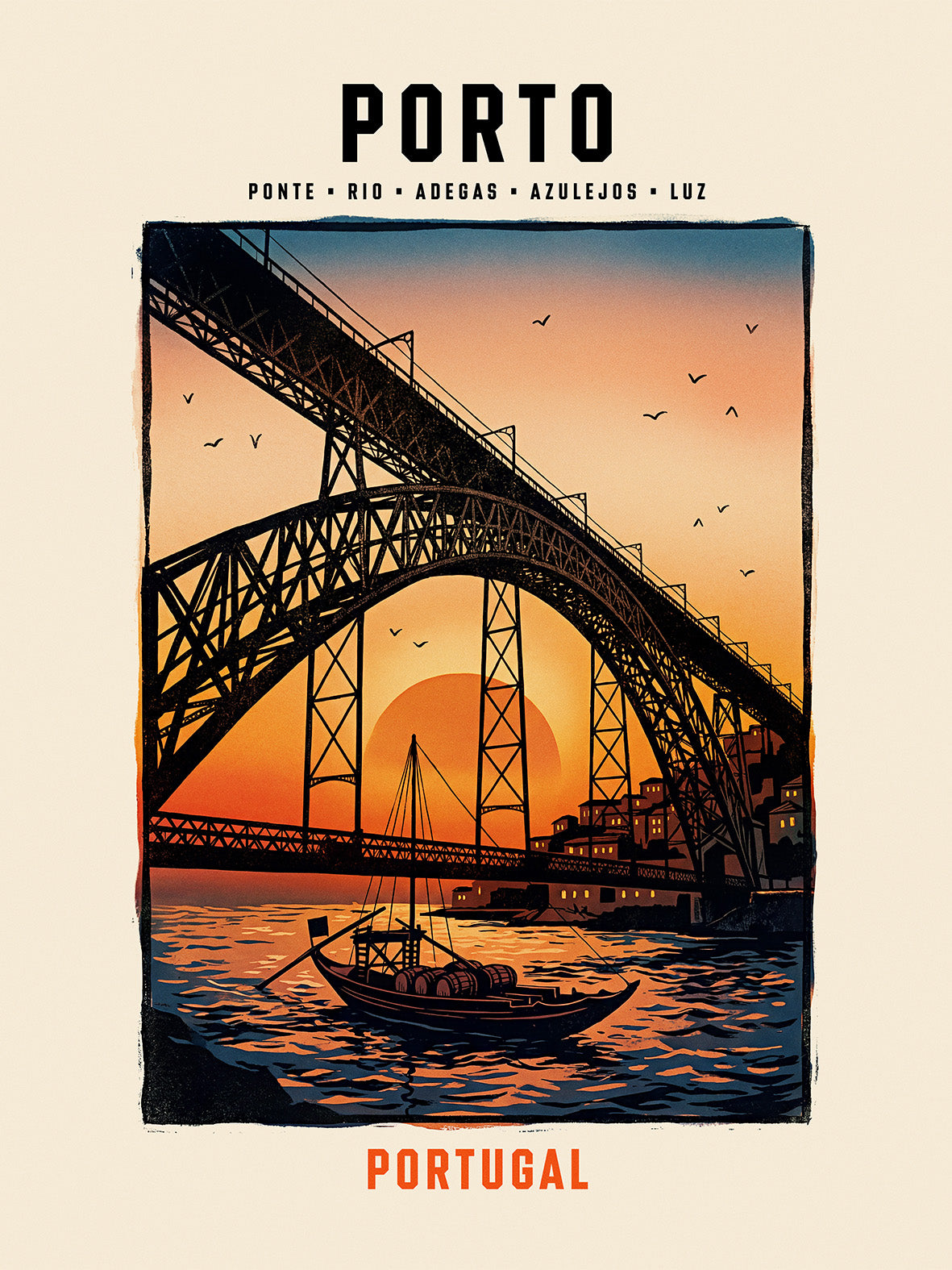Poster Porto pont Dom Luís coucher de soleil rabelo Douro Ribeira TifoArt