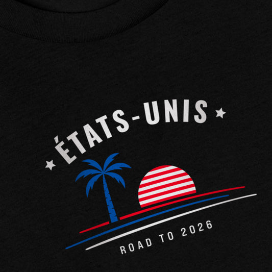 Zoom motif palmier États-Unis Nations 2026 TifoArt fond noir
