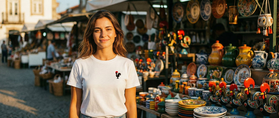 T-shirt Galo de Barcelos blanc coq portugais - vêtement culture portugaise - TifoArt