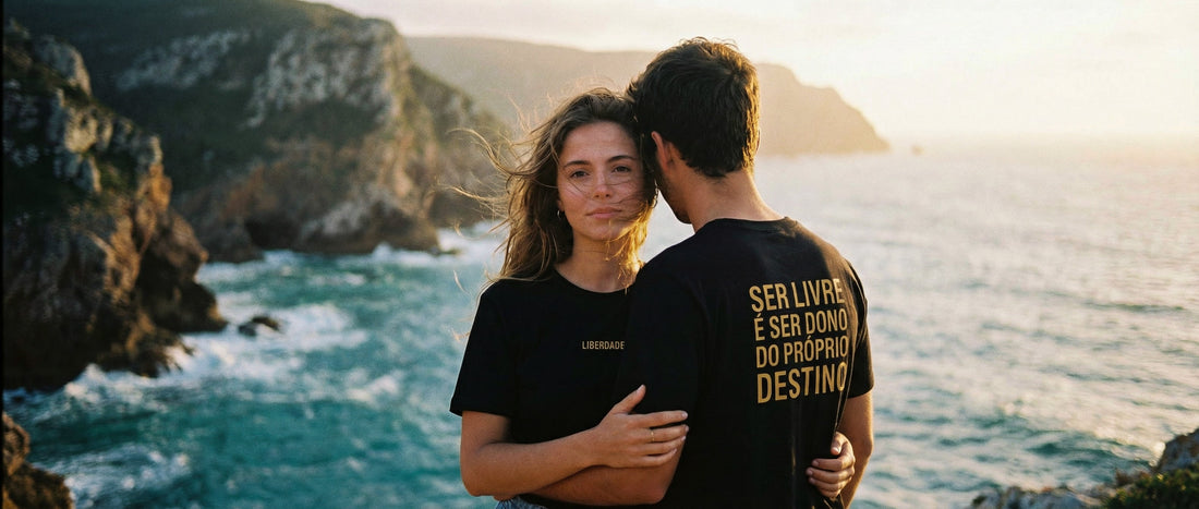 T-shirt Ser Livre Liberdade noir texte doré Portugal - vêtement culture portugaise - TifoArt