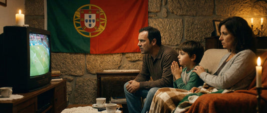 Supporters portugais regardant un match de la Seleção en famille - culture et identité portugaise - TifoArt