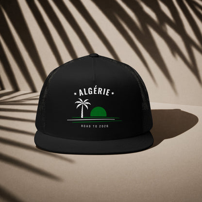 Casquette trucker noire supporter Algérie avec motif palmier aux couleurs vert et blanc du drapeau algérien, DTF TifoArt