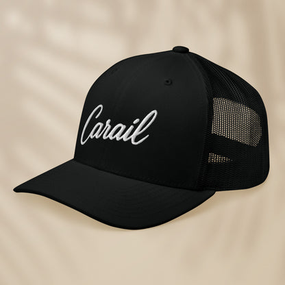 casquette trucker noire brodée carail fil blanc vue trois quarts style portugais tifoart