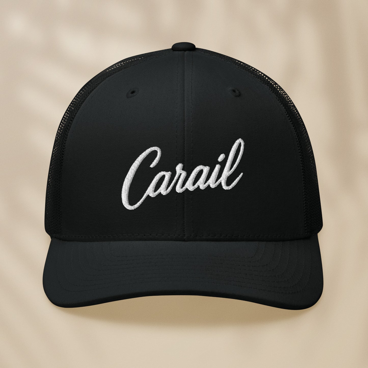 casquette trucker noire brodée carail fil blanc vue de face style portugais tifoart