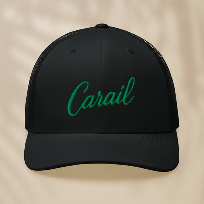 casquette trucker noire brodée carail fil vert vue de face style portugais tifoart