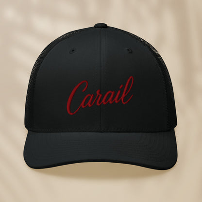 casquette trucker noire brodée carail fil bordeaux vue de face style portugais tifoart