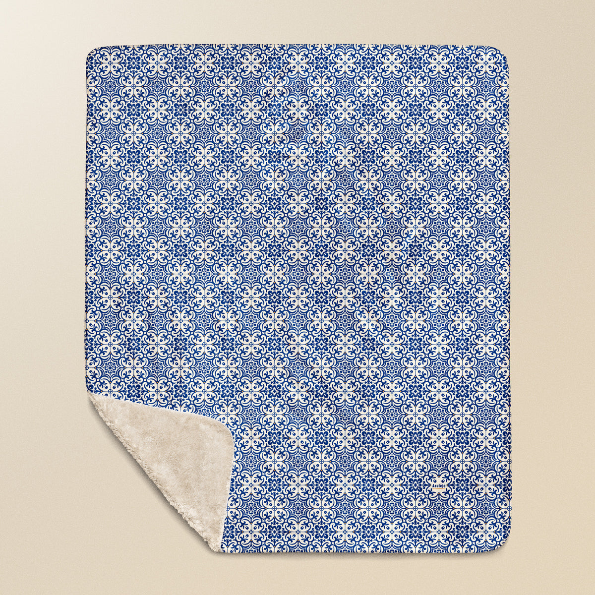 Motif Azulejo 01 à plat, carreaux portugais bleus, coin relevé
