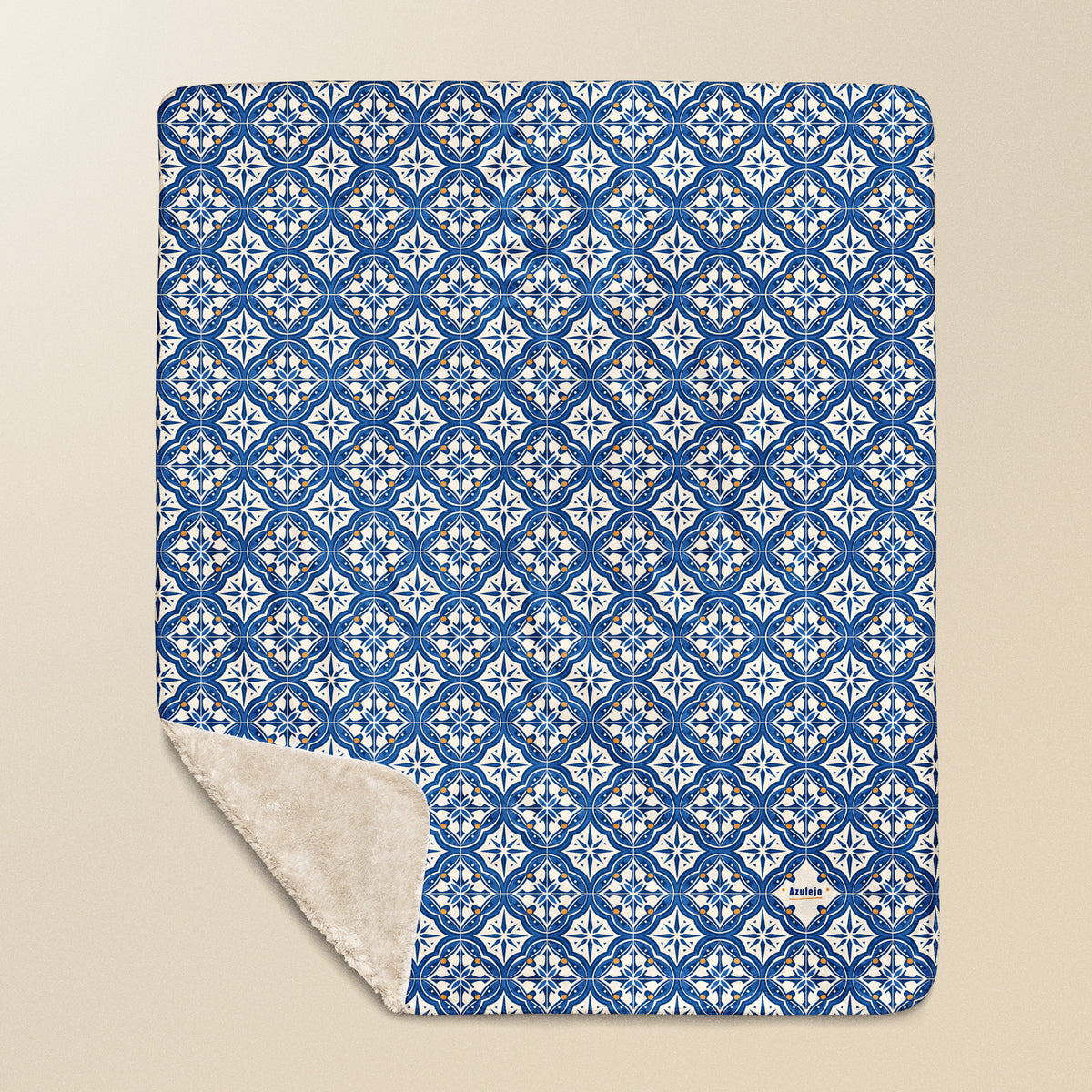 Motif Azulejo 02 à plat, carreaux portugais bleus, coin relevé