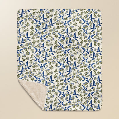 Motif Andorinha à plat, hirondelles portugaises bleu cobalt, coin relevé