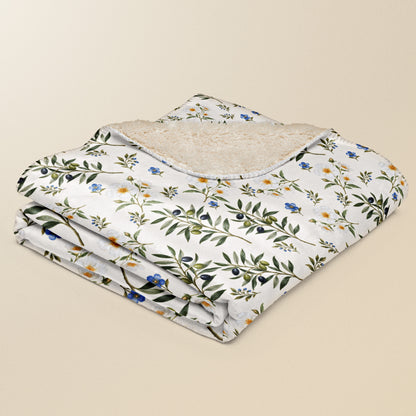 Plaid Oliveira plié, rameaux d'olivier sur fond beige
