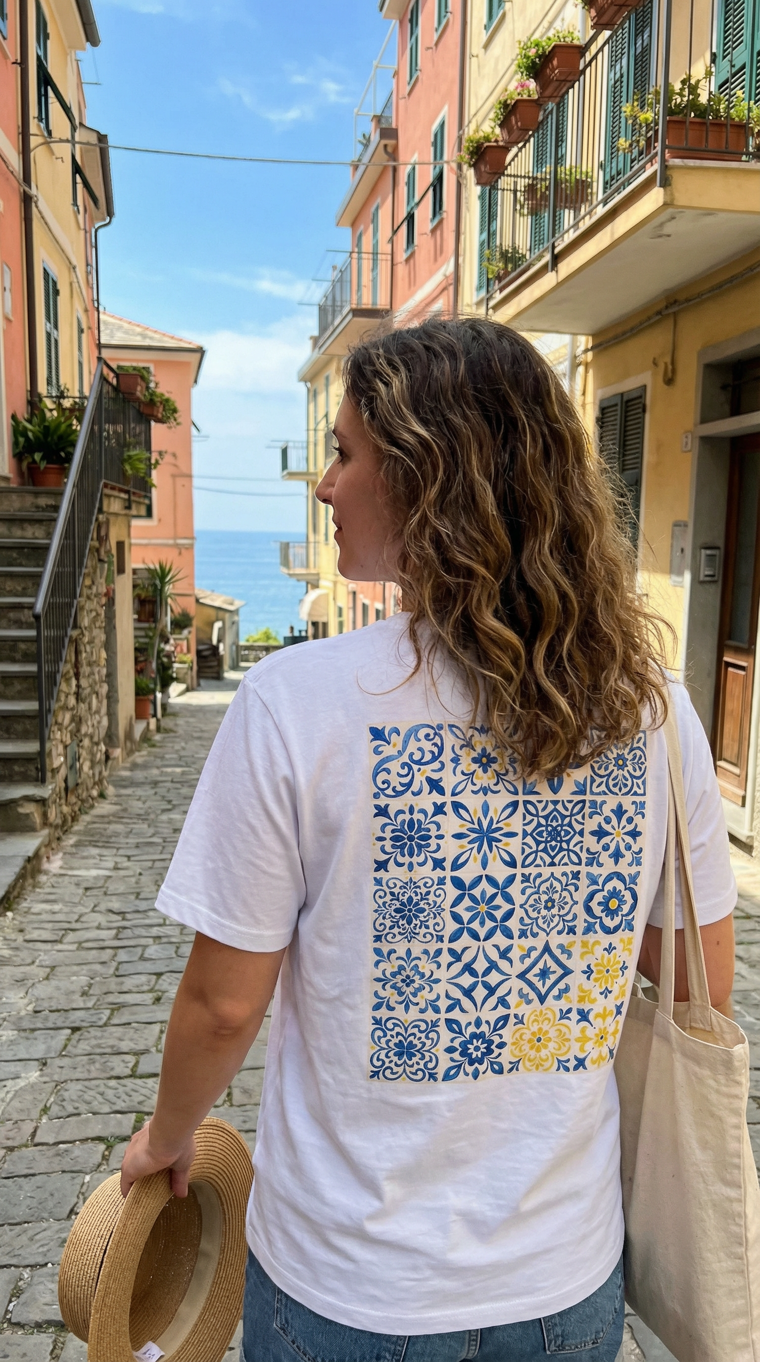T-shirt Azulejos Portugal TifoArt - motifs faïences portugaises coton bio