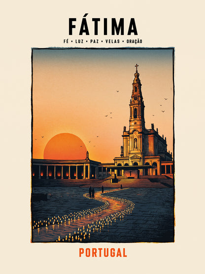Poster illustration sanctuaire de Fátima basilique procession de bougies Portugal TifoArt