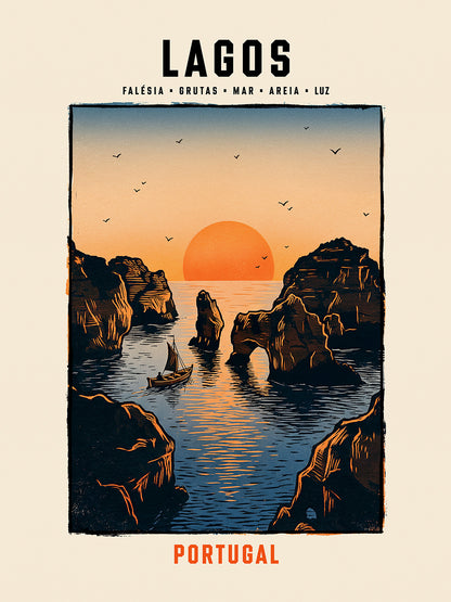 Poster illustration falaises de la Ponta da Piedade Lagos Algarve Portugal TifoArt