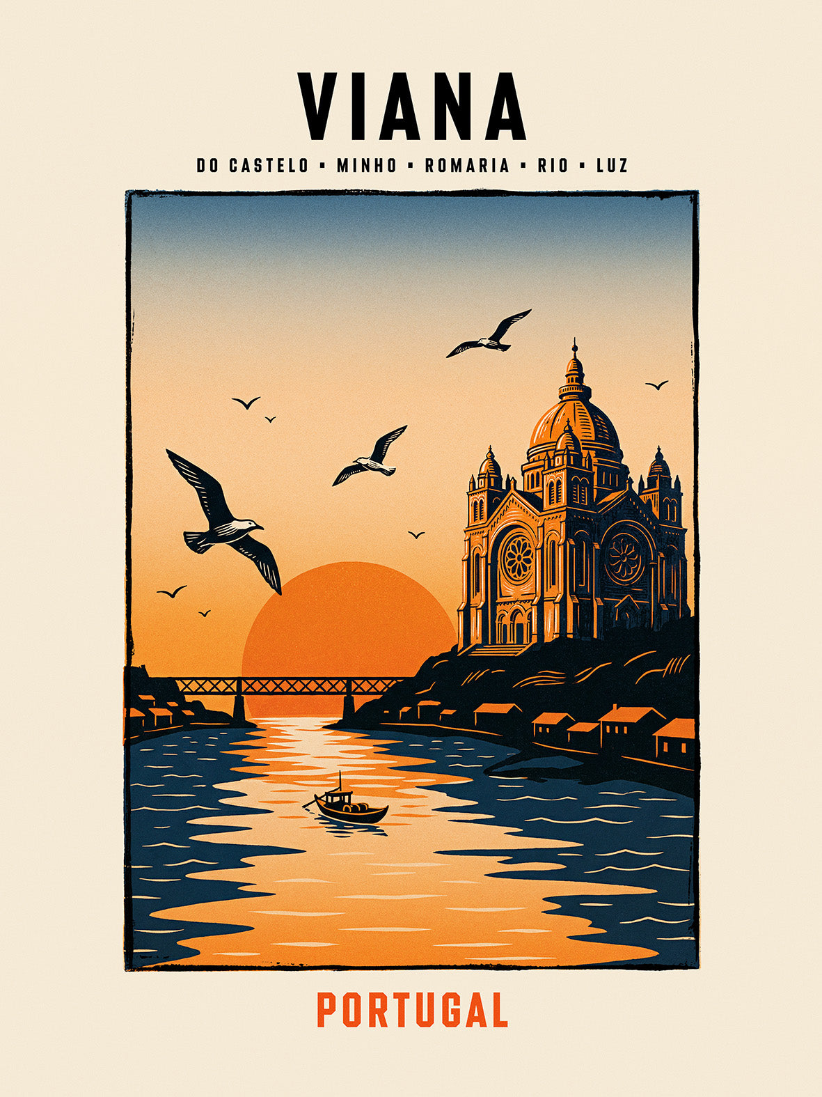 Poster illustration basilique Santa Luzia pont Eiffel Viana do Castelo Portugal TifoArt