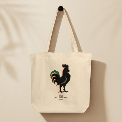 Sac tote "Galo" 🇵🇹 en coton bio GOTS, coq de Barcelos symbole de chance. 40,6x35,6x12,7 cm. Cadeau idéal pour ceux qui croient à la chance.