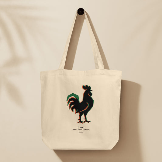 Sac tote "Galo" 🇵🇹 en coton bio GOTS, coq de Barcelos symbole de chance. 40,6x35,6x12,7 cm. Cadeau idéal pour ceux qui croient à la chance.