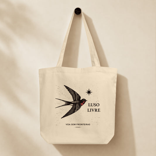 Sac tote Luso Livre Portugal coton bio hirondelle vintage tatouage marin TifoArt