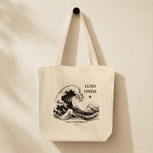 Sac tote Luso Onda Portugal coton bio vague Atlantique linogravure TifoArt