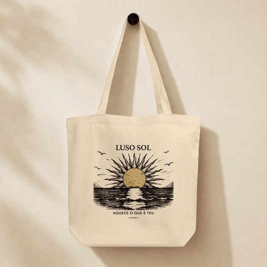 Sac tote Luso Sol Portugal coton bio soleil rayonnant linogravure TifoArt