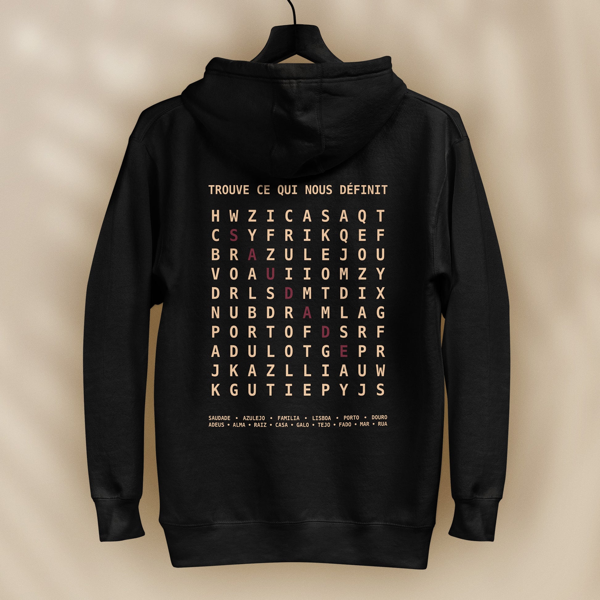 Sweat capuche “Saudade Bordeaux” - vêtement culture portugaise - Tifoart