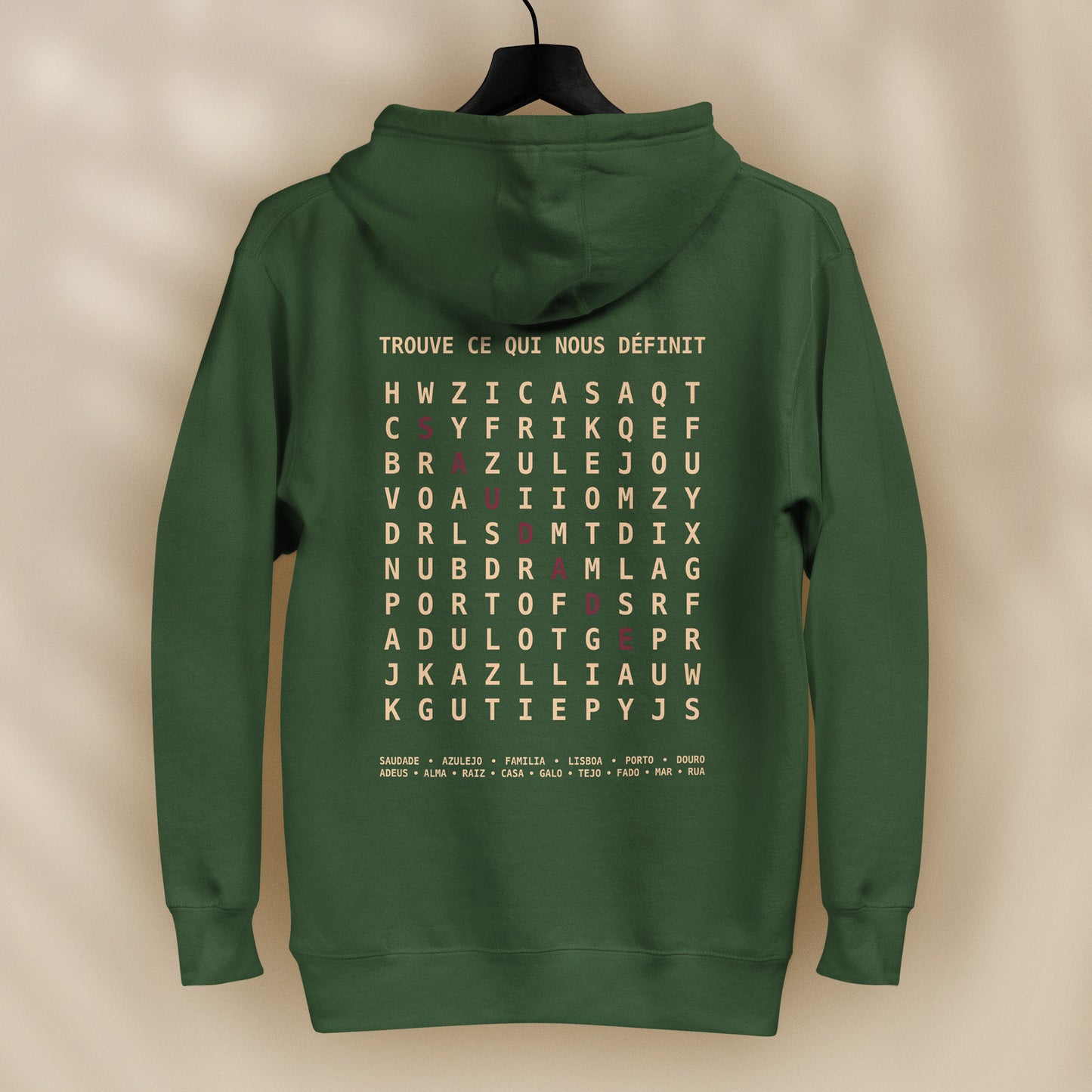 sweat capuche saudade bordeaux hoodie culture portugaise design graphique portugal tifoart