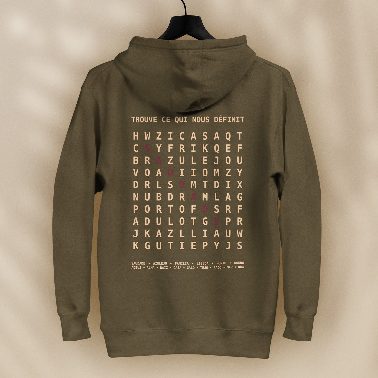 sweat capuche saudade bordeaux hoodie culture portugaise design graphique portugal tifoart