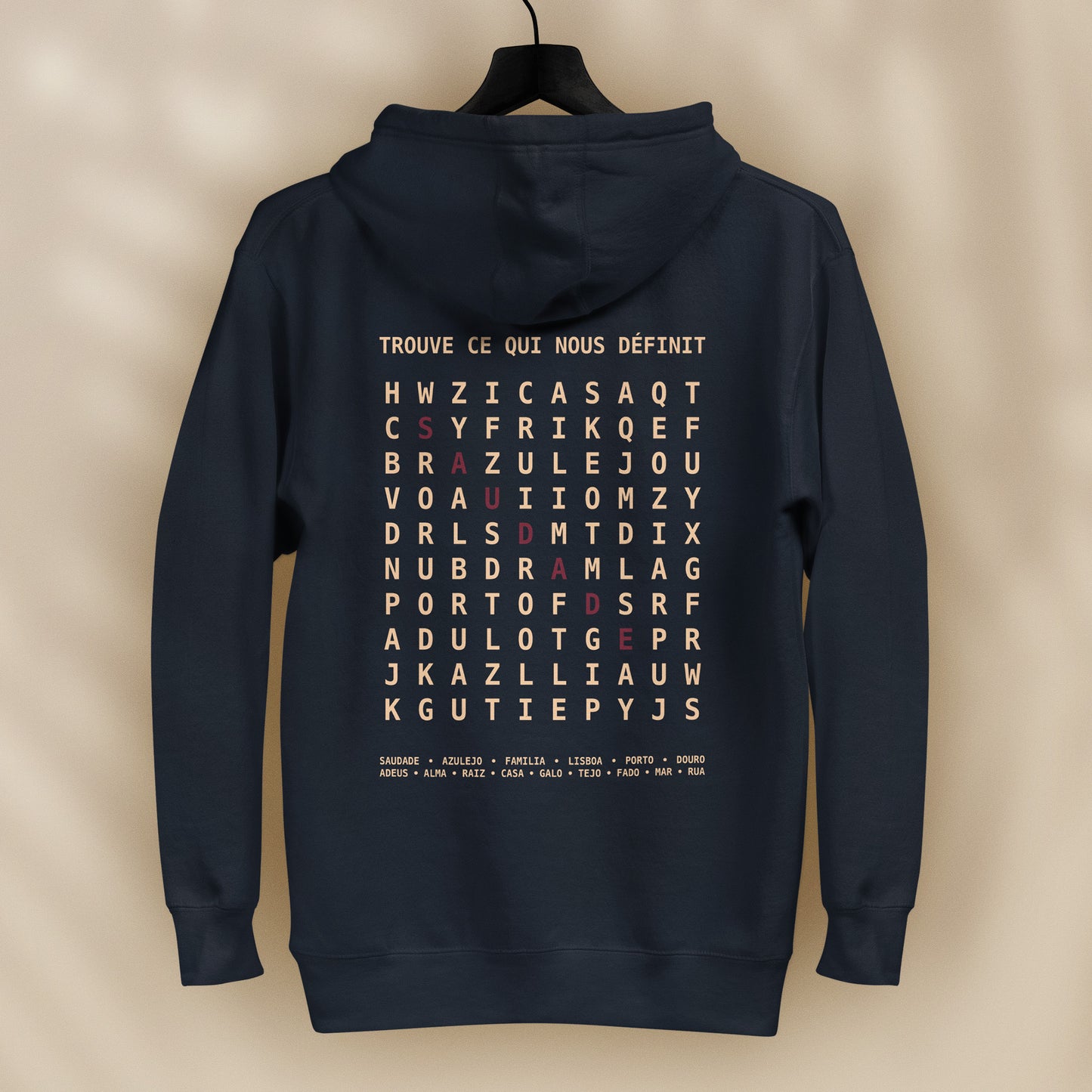 sweat capuche saudade bordeaux hoodie culture portugaise design graphique portugal tifoart