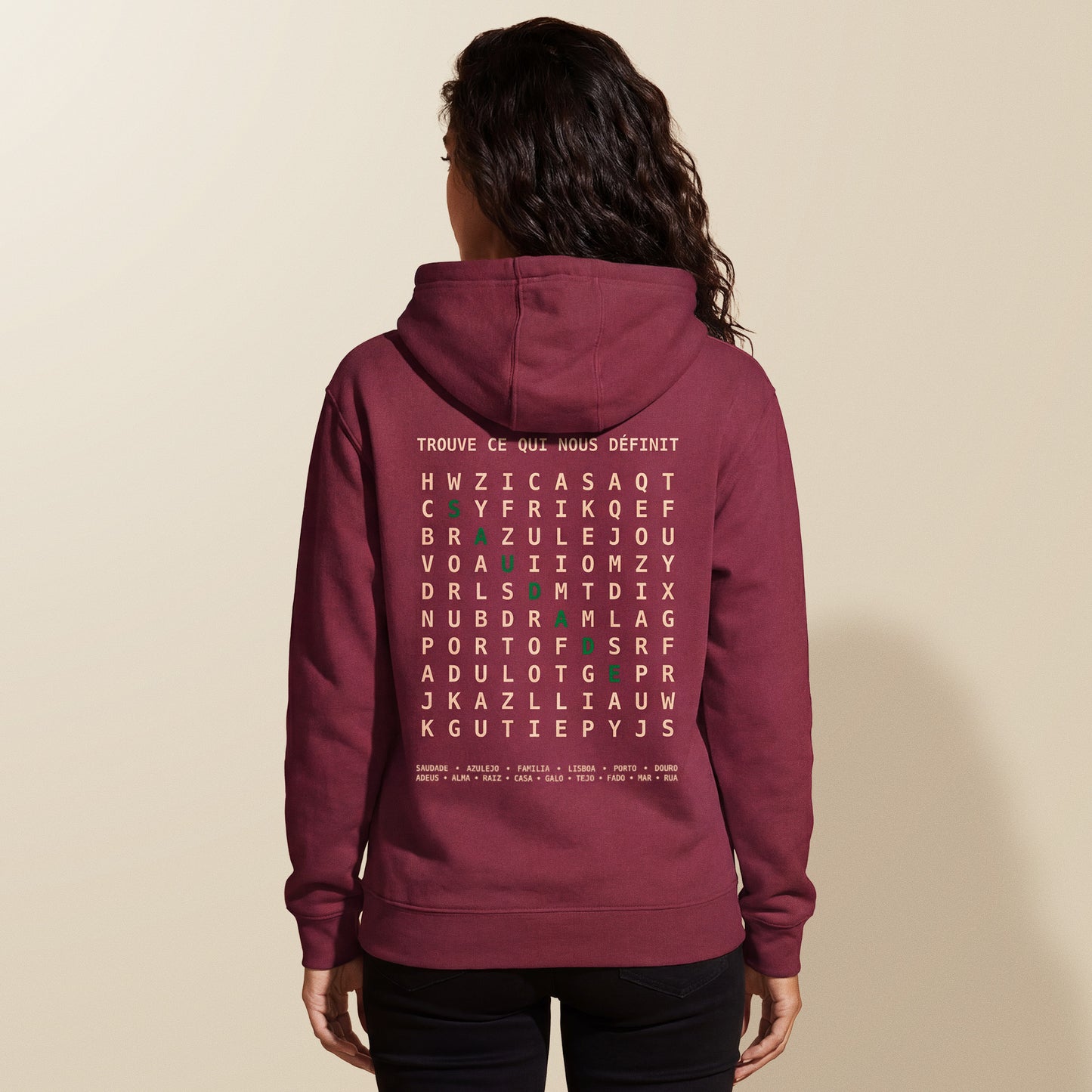 sweat capuche saudade vert hoodie culture portugaise design graphique portugal tifoart