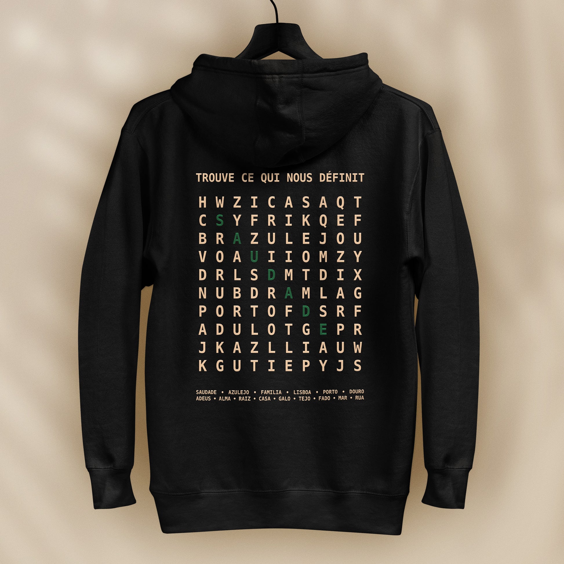 sweat capuche saudade vert hoodie culture portugaise design graphique portugal tifoart