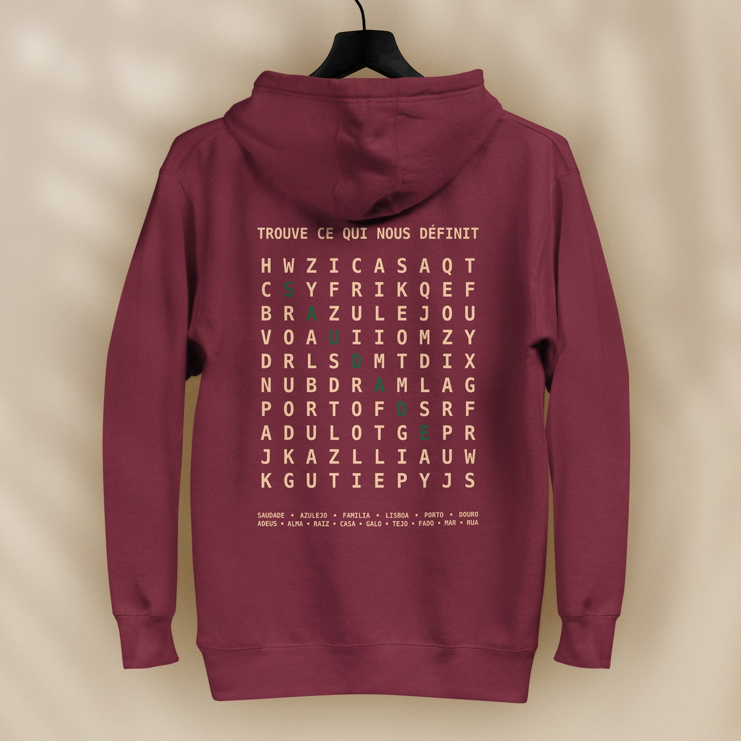 sweat capuche saudade vert hoodie culture portugaise design graphique portugal tifoart