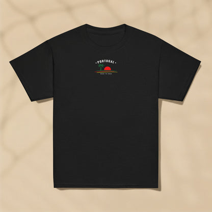 T-shirt enfant noir Portugal Nations 2026 à plat, design palmier Seleção TifoArt