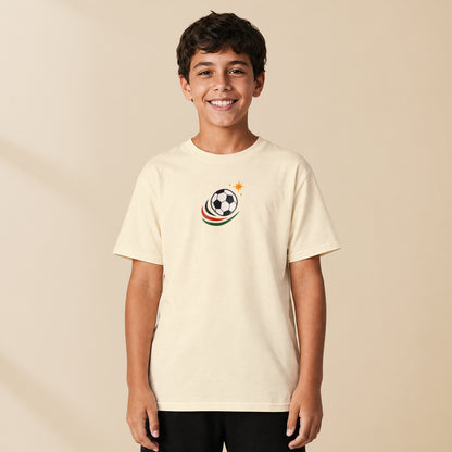 T-shirt enfant crème Le Ballon porté par un enfant, série Petits Champions TifoArt