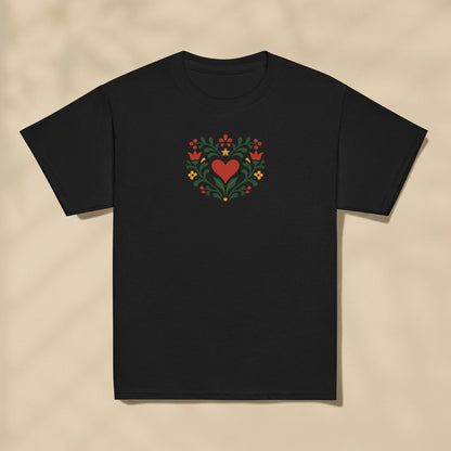 T-shirt enfant Cœur floral Portugal imprimé sur la poitrine, série Folklore Portugais TifoArt