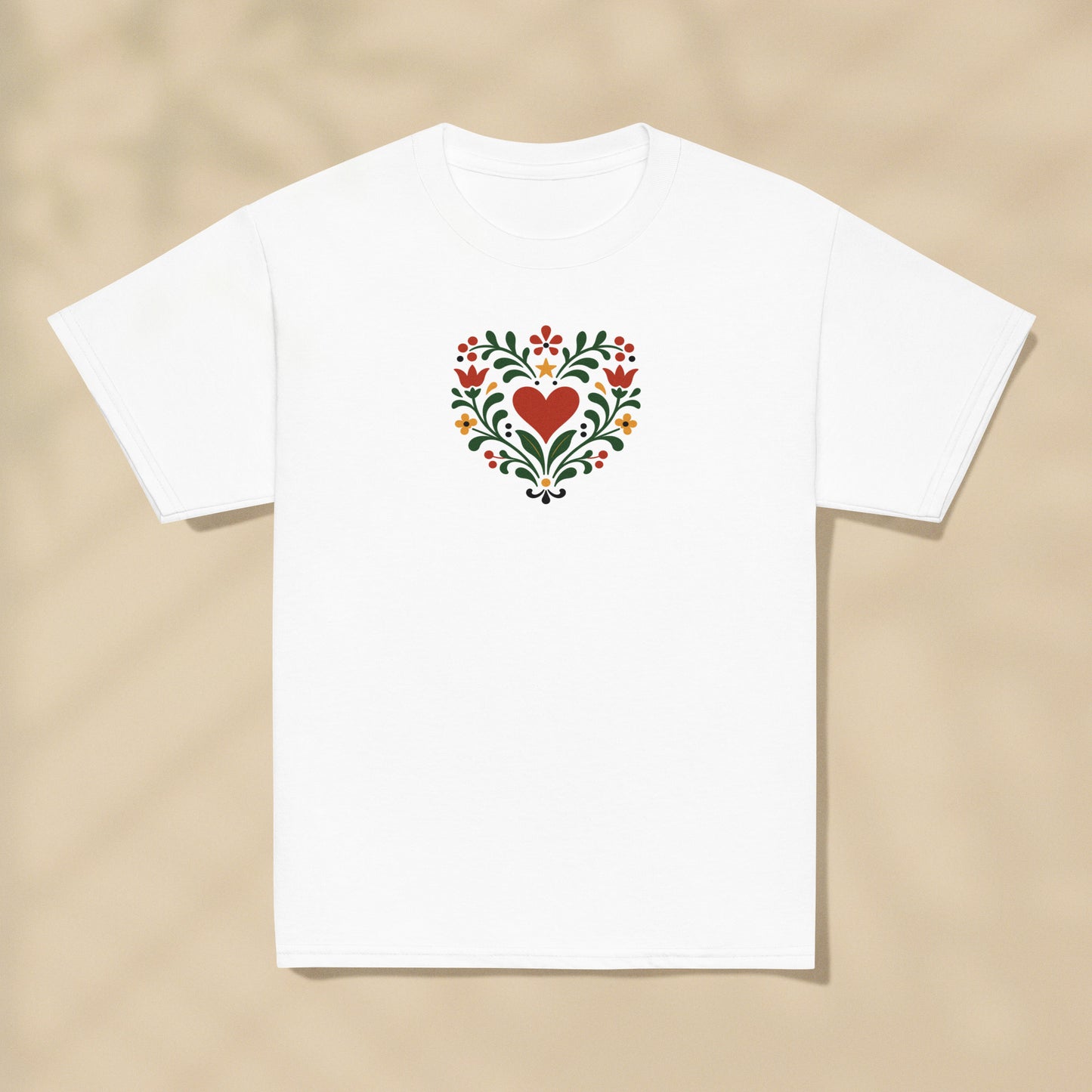 T-shirt enfant Cœur floral Portugal imprimé sur la poitrine, série Folklore Portugais TifoArt