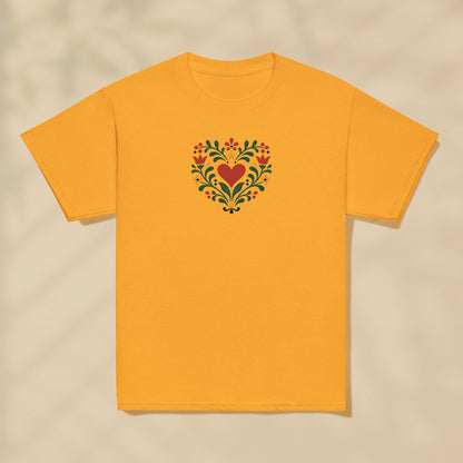 T-shirt enfant Cœur floral Portugal imprimé sur la poitrine, série Folklore Portugais TifoArt