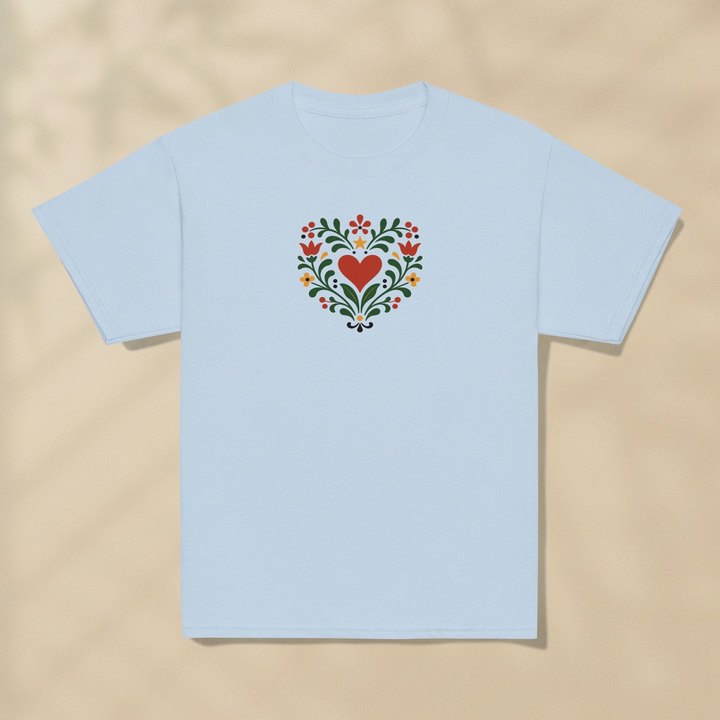 T-shirt enfant Cœur floral Portugal imprimé sur la poitrine, série Folklore Portugais TifoArt