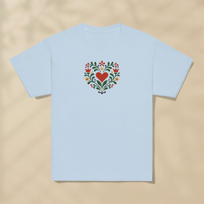 T-shirt enfant Cœur floral Portugal imprimé sur la poitrine, série Folklore Portugais TifoArt