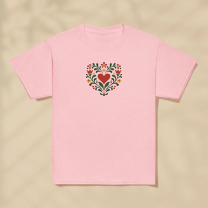 T-shirt enfant Cœur floral Portugal imprimé sur la poitrine, série Folklore Portugais TifoArt