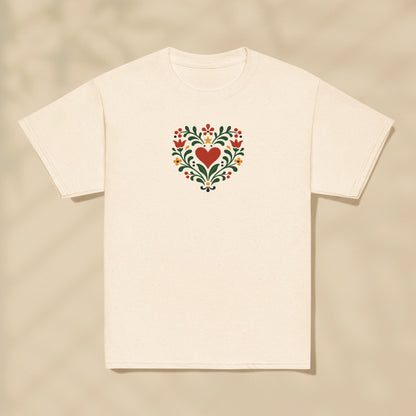 T-shirt enfant Cœur floral Portugal imprimé sur la poitrine, série Folklore Portugais TifoArt