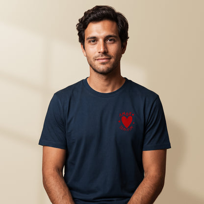 Homme portant t-shirt amor sem fim rose tifoart