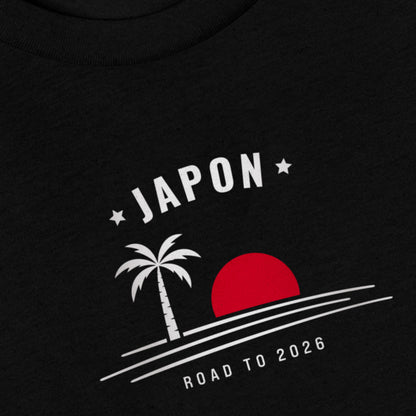 T-shirt noir supporter Japon avec motif palmier aux couleurs rouge et blanc du drapeau japonais, coton bio TifoArt